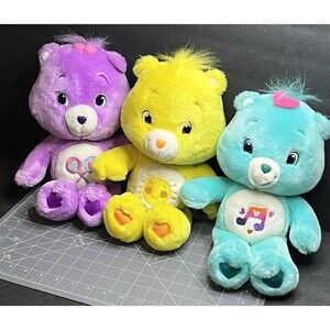 Care Bears lot of 3 2007 Yellow Funshine, Purple Share And 2008 Teal Heartsong